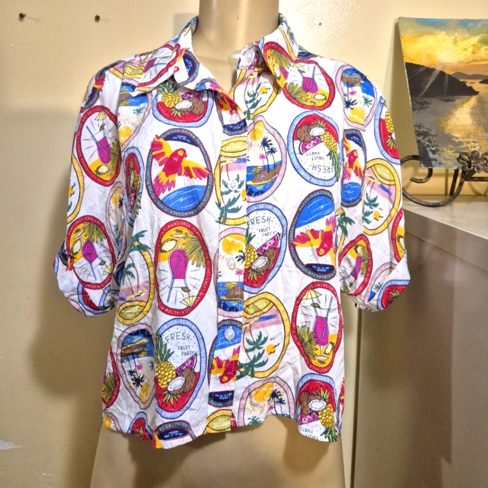 Sunburst Kiss Resort Button Shirt M